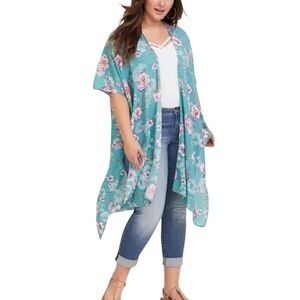 NWT Torrid Gauze Duster Kimono Blue Floral Boho Fairy Whimsy 1X 2X 14 16 18 20